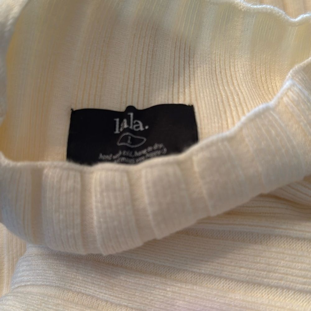 Dressed in LALA Ivory Ribbed Shoulder-Detail Long Sleeve Top - Picture 5 of 5